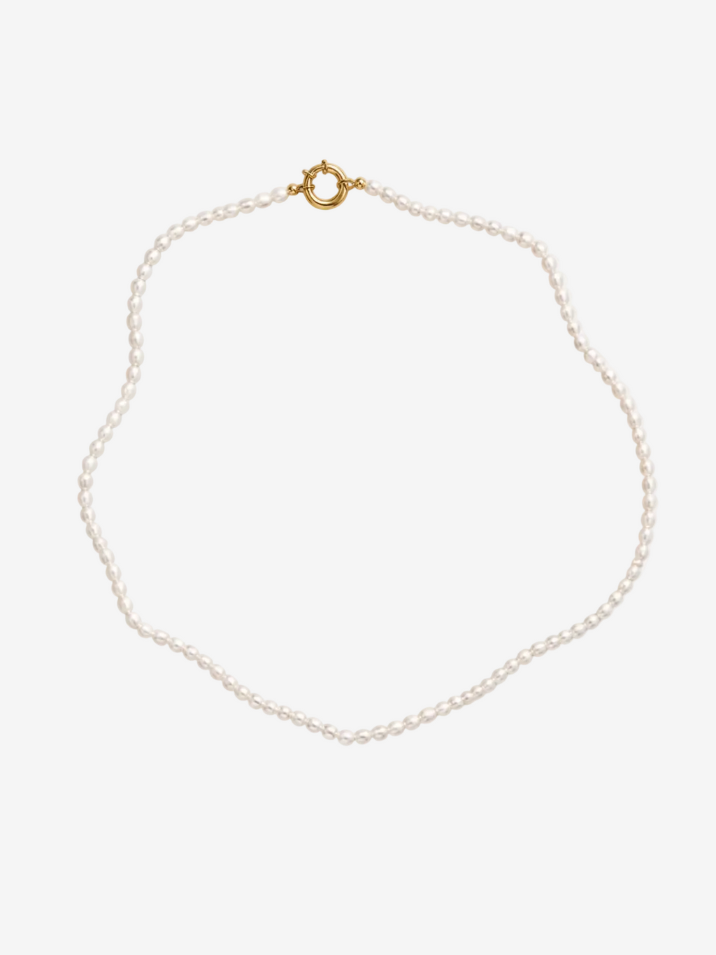 Pearl necklace with a gold clasp on a white background