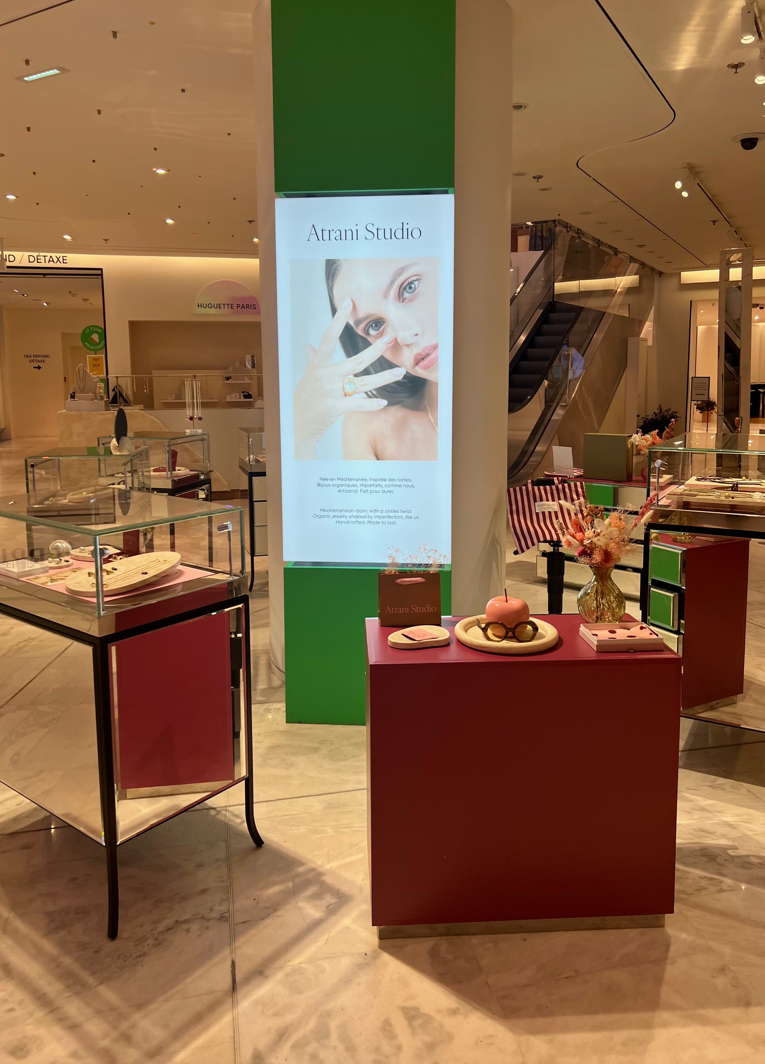 Atrani Studio pop-up at Printemps Haussmann Paris – handcrafted jewelry display, Boulevard Haussmann 64, accessories floor 75009 departamental store