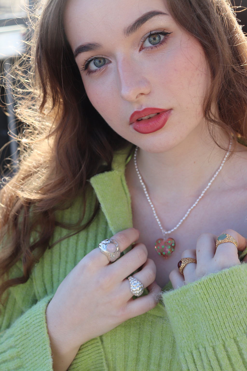 Green Dots - Heart Charm
