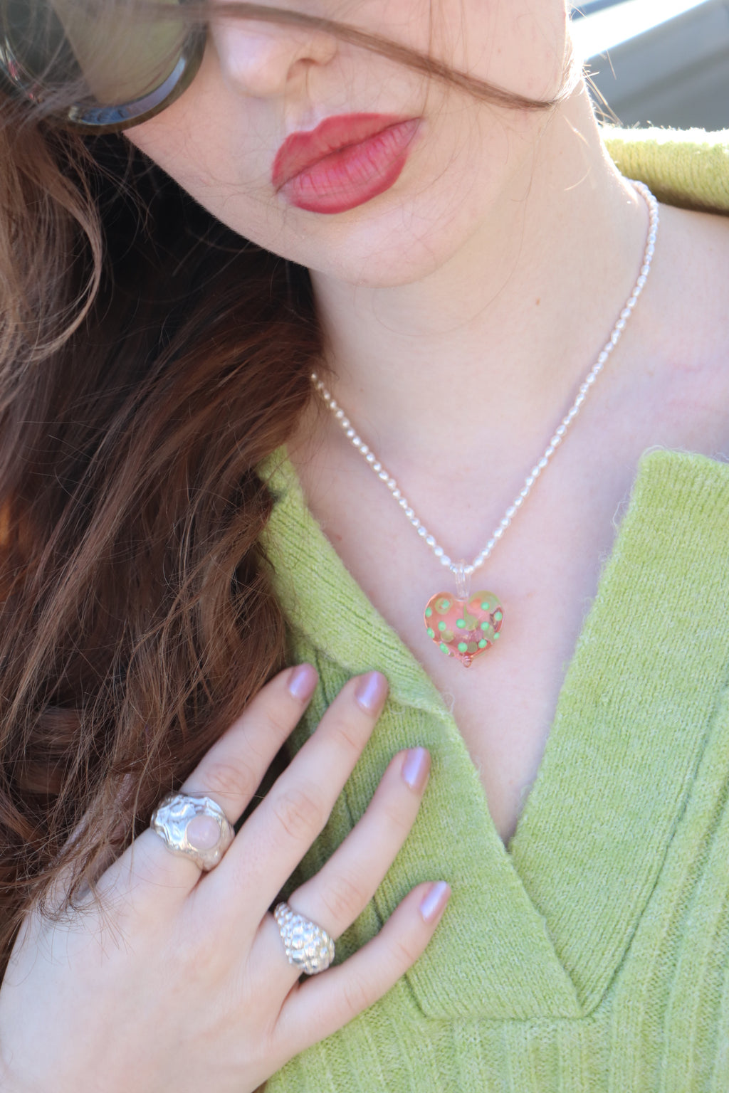 Green Dots - Heart Charm